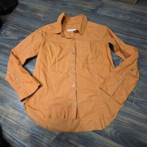 We The Free Womens Button-Up Shirt Cotton Light Orange 3/4 Sleeves ‎ Size Medium